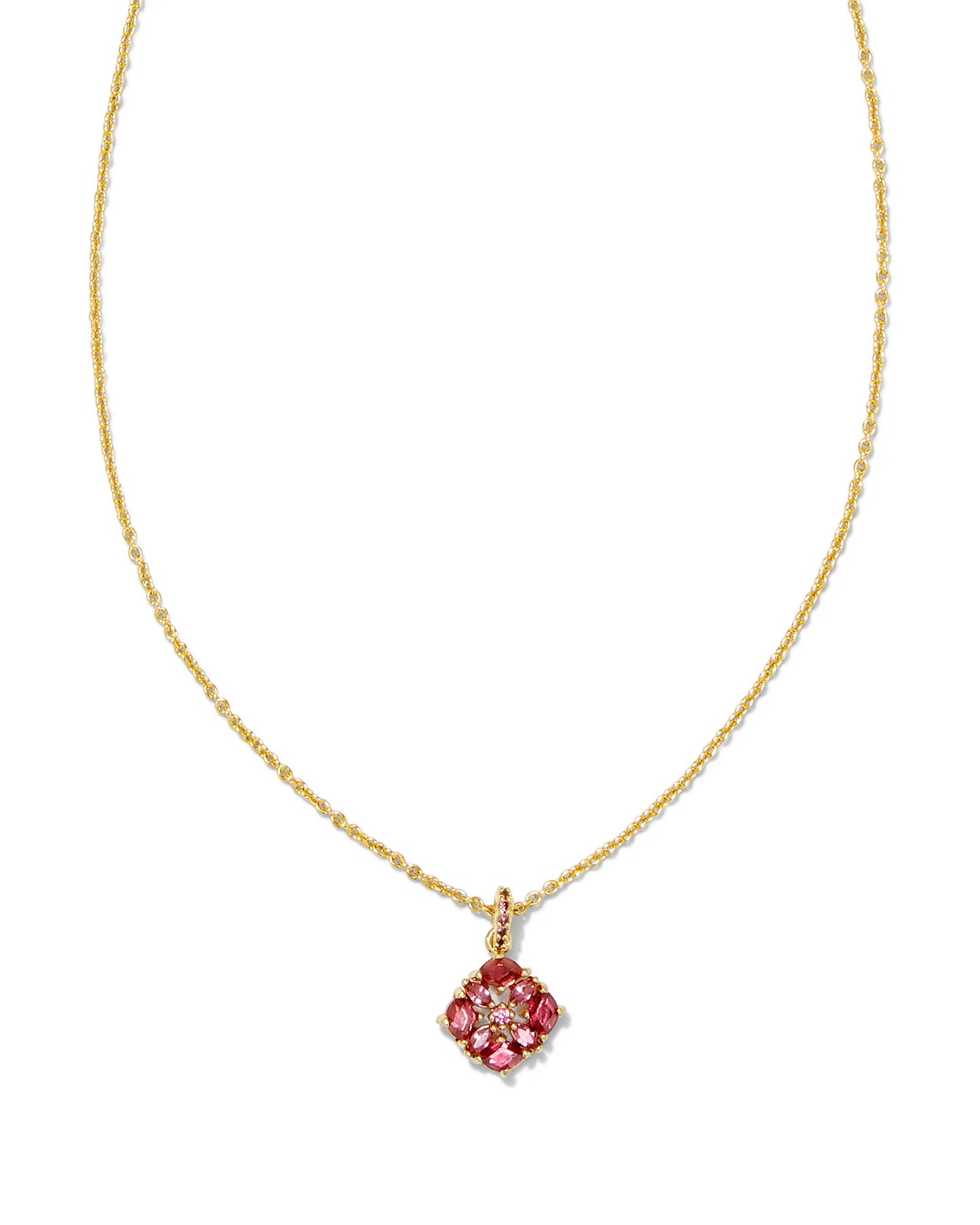 gold necklace with oink crystalized flower charm