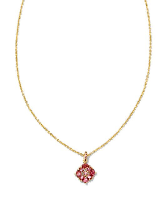 gold necklace with oink crystalized flower charm