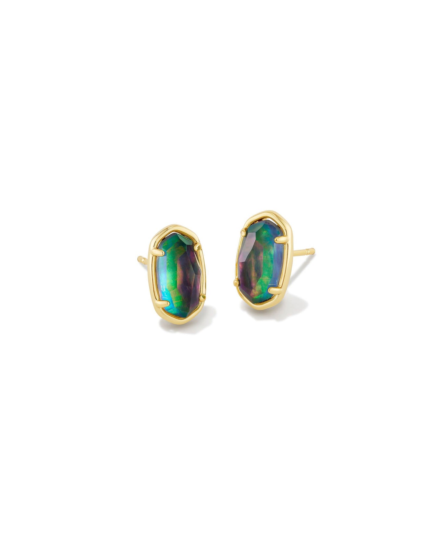 A polished pair of studs in our signature shape. The Grayson Gold Stud Earrings in Lilac Abalone are sophisticated and unique, featuring our iconic silhouette inlaid with stone. Dimensions 0.5'L X 0.3'W GOLD LILAC ABALONE