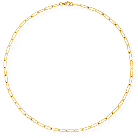 gold paper clip chain link necklace with lobster clasp closure