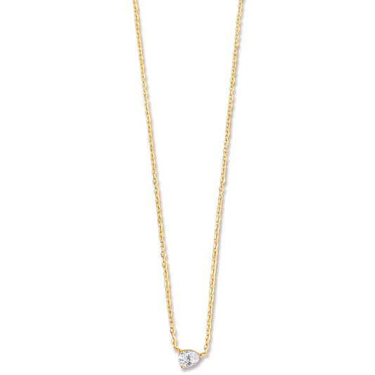 Gold Sideways Pearl Necklace, Clear Stone Pendant Water Resistant, Lobster Clasp Closure, Measurements: 15.5 in. + 2 in. Extender, Stone: 5 mm x 6 mm.