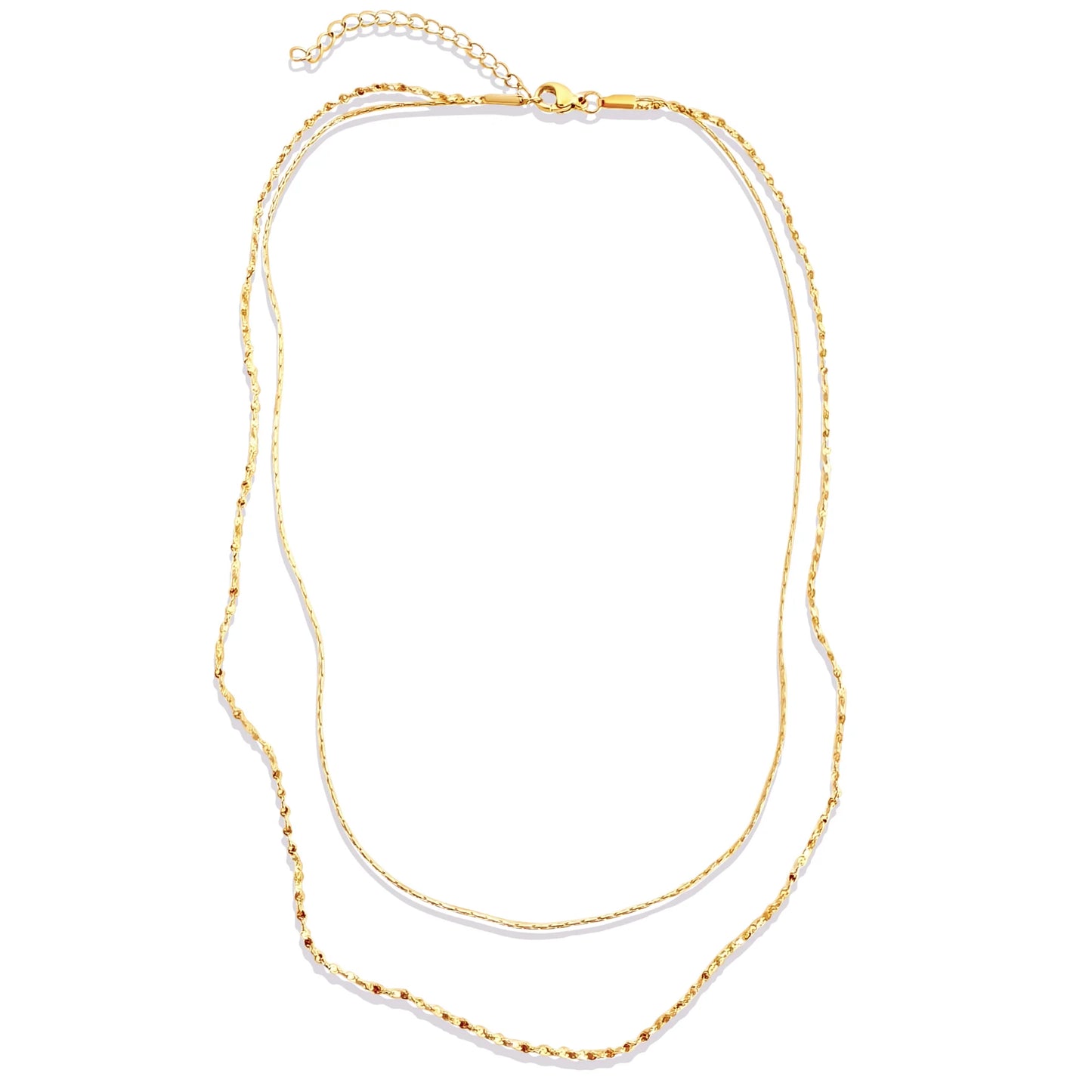 Gold Double Chain Necklace, Water Resistant, Lobster Clasp Closure, Measurements: 16 in. Shortest Layer, 18 in. Longest Layer + 2 in. Extender