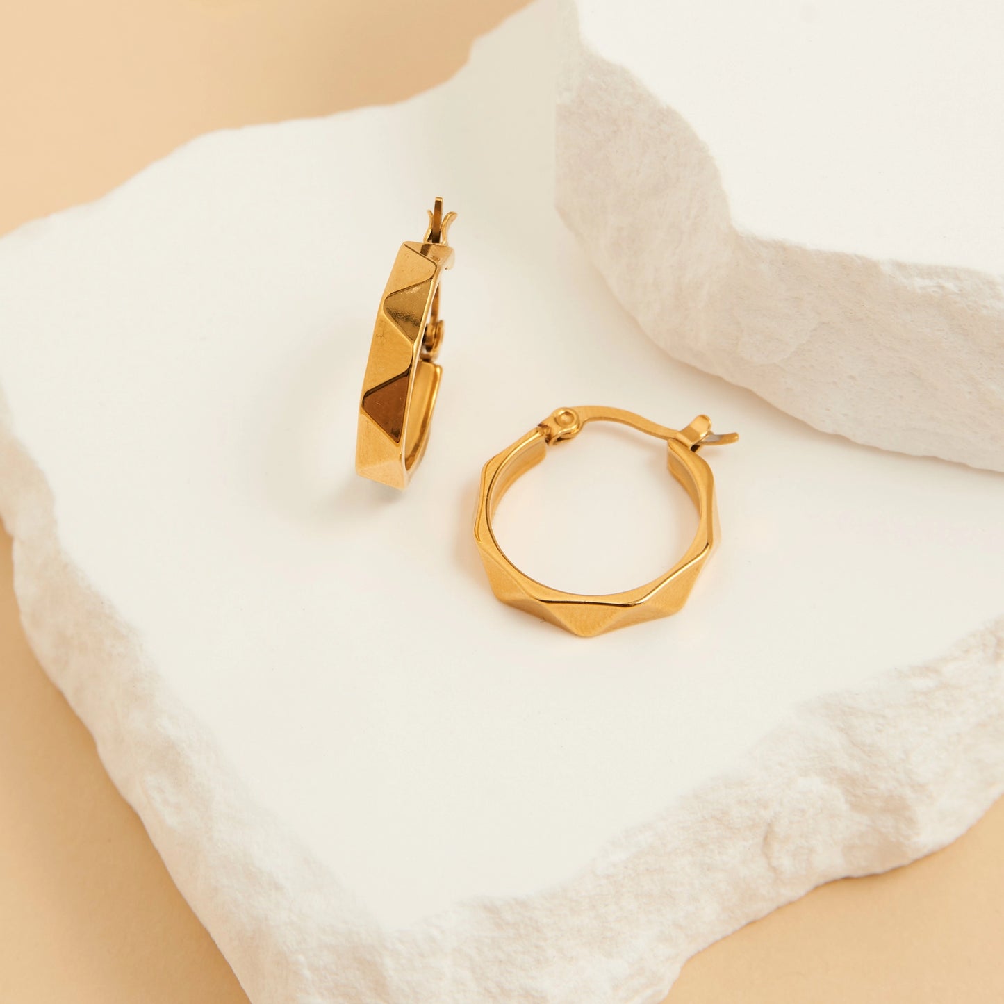 Narelle Waterproof Earrings Abstract Hoop in Gold & Steel