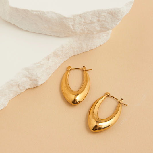 Narelle Waterproof Earrings Oval Pointed Hoop