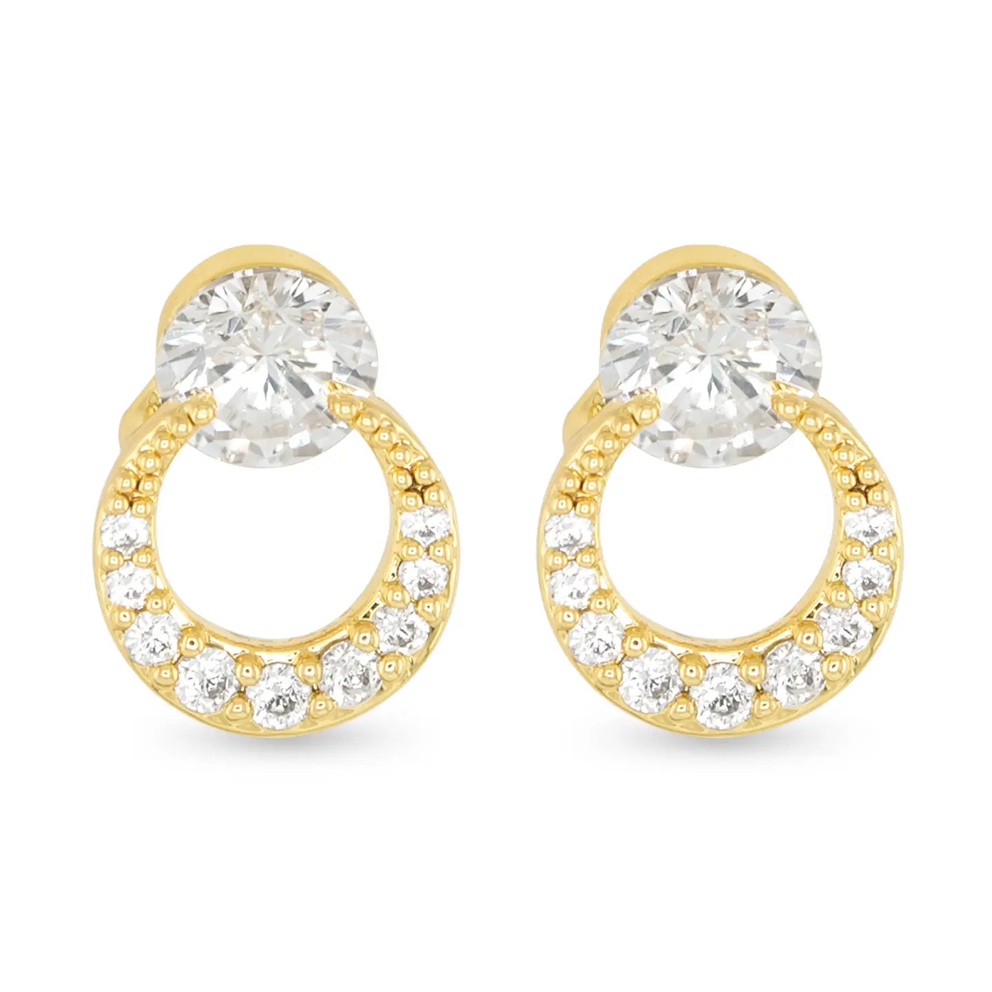 Gold Earrings that have a slight dangle with Small Crystal Detailing