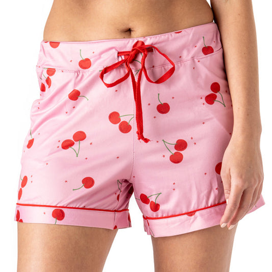 Hello Mello Stargazer Shorts, Side Pockets, Soft Drawstring Tie, Relaxed Fit, Subtle Piping Detail, Inseam: 3.75", Cherry on Top Design