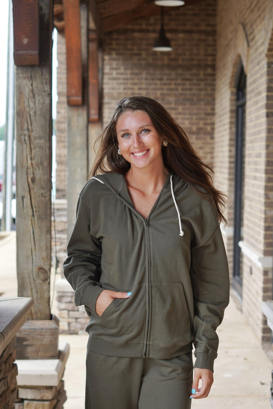 Academy Zip Up Hoodie Drawstring Hoodie Full Zipper Pockets Color: Color: Grape Leaf Oversized Fit Full Length 100% Cotton 