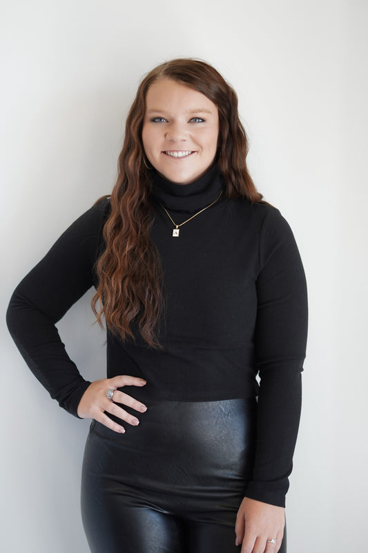 Tiffany Turtle Neck Long Sleeve Turtle Neck Long Sleeve Colors/Black Cropped Fit To Waistline 75% Rayon,20% Polyester, 5% Spandex Hand Wash Cold Water Separately, Color Will Bleed, No Bleach, Hang To Dry.