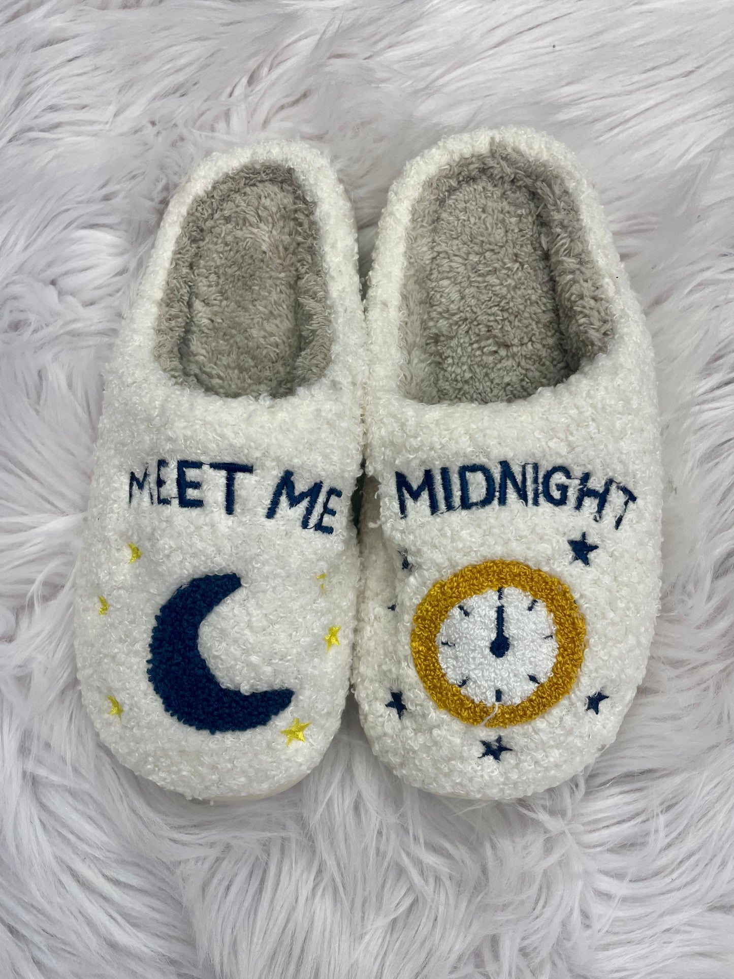 Meet Me At Midnight Fleece Slippers Fleece Material Color: Cream Meet Me At Midnight Design True To Size Fit