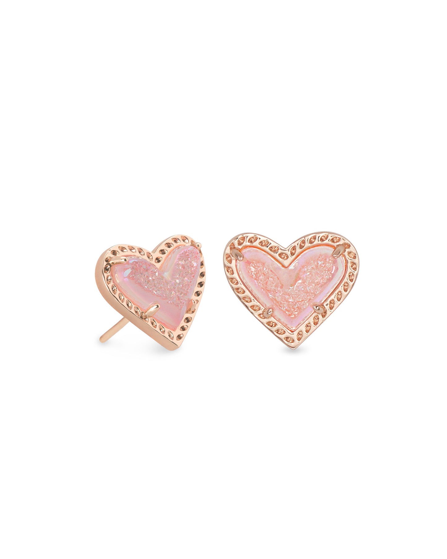 Kendra Scott Ari Heart Stud Earrings Rose Gold Light Pink Drusy