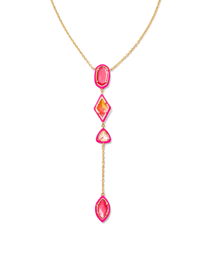 The necklace of your dreams has arrived. From the mixed-shape mosaic design to the dimensional ombre colors and striking enamel frames, the Greta Gold Y Necklace in Pink Mix is sure to boost any ‘fit morning, noon, or night. Metal 14K Gold Over Brass Material Pink Mix Closure Lobster Clasp W/ Single Adjustable Slider Bead Size 21" Chain, 5.5" Drop