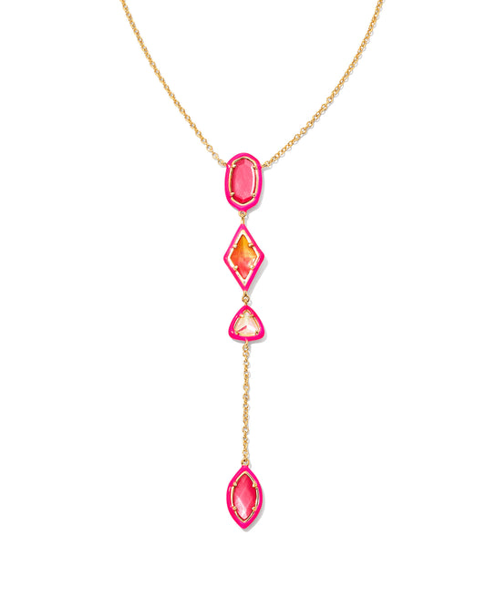 The necklace of your dreams has arrived. From the mixed-shape mosaic design to the dimensional ombre colors and striking enamel frames, the Greta Gold Y Necklace in Pink Mix is sure to boost any ‘fit morning, noon, or night. Metal 14K Gold Over Brass Material Pink Mix Closure Lobster Clasp W/ Single Adjustable Slider Bead Size 21" Chain, 5.5" Drop