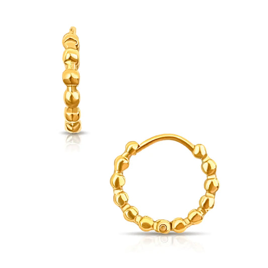 Beaded mini gold hoop snap earrings