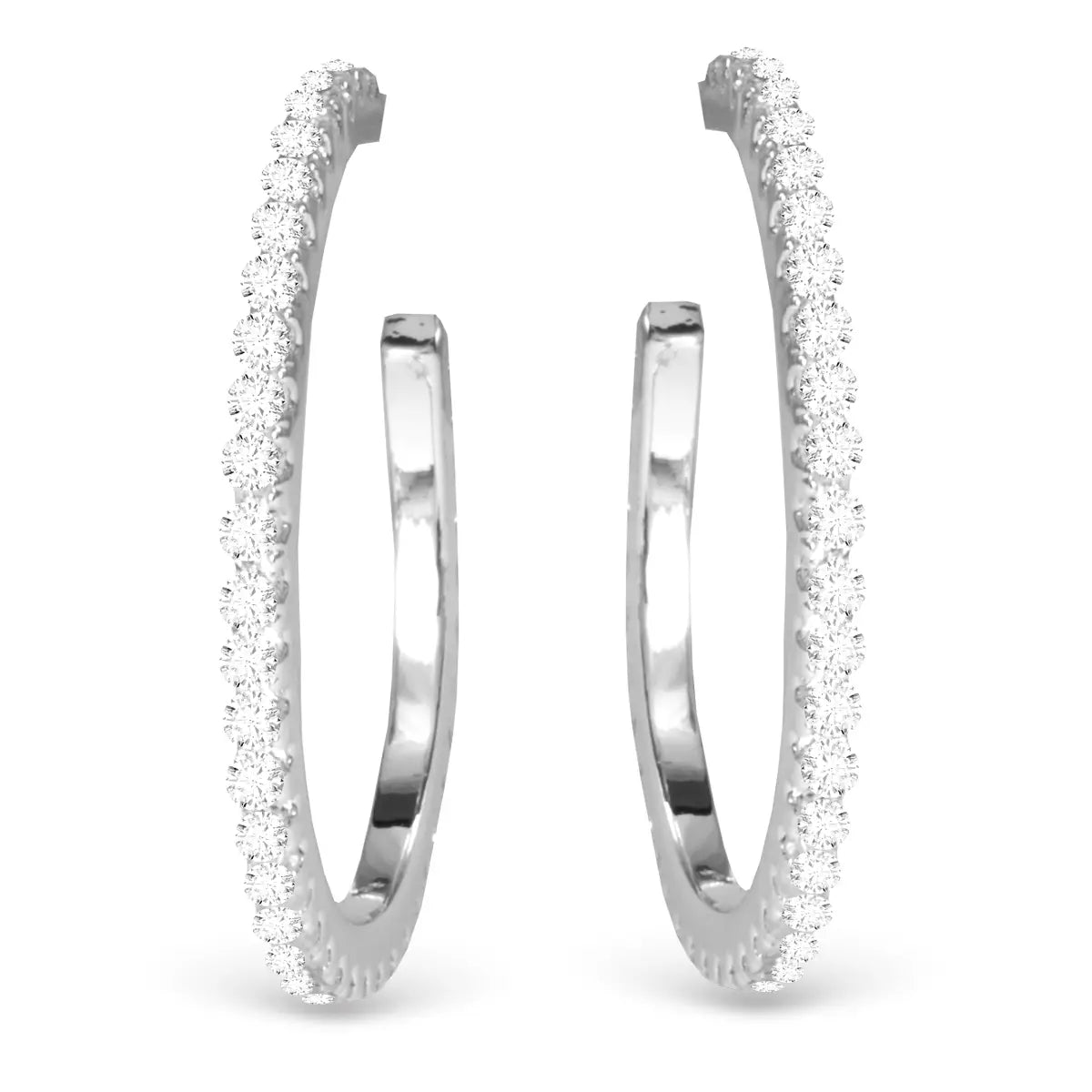 Silver Hoop Earrings with Small Crystal Details
