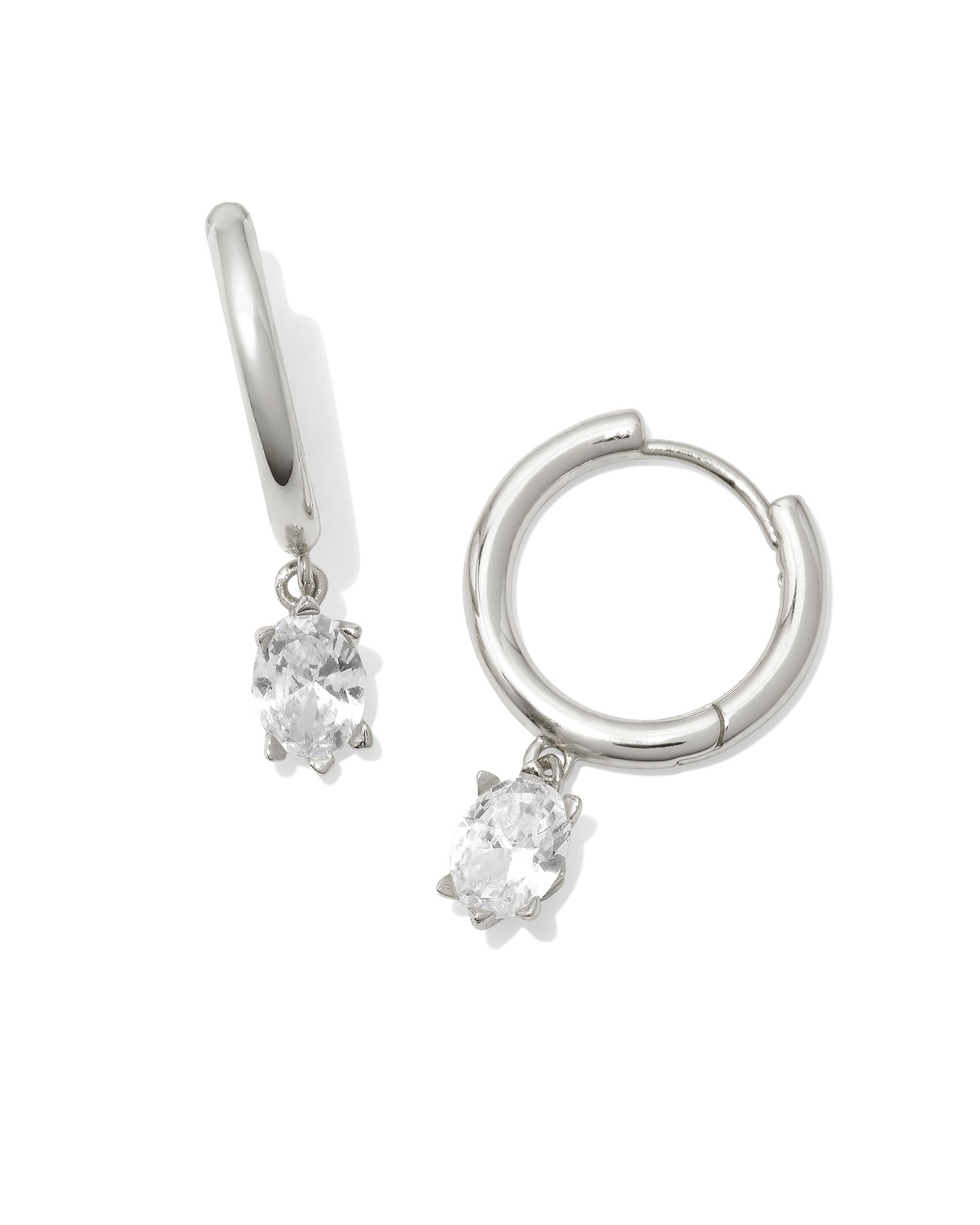 Silver Earrings that Clasp with Silver, Crystal Dangling Stud