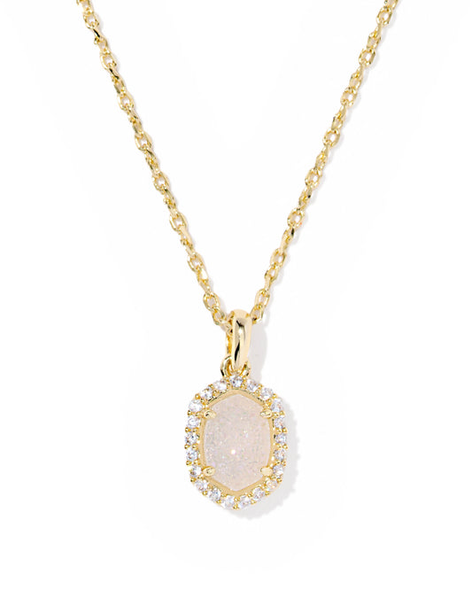 Gold White Crystal Frame Short Pendant Necklace. This style features a crystal border around a geometric pendant