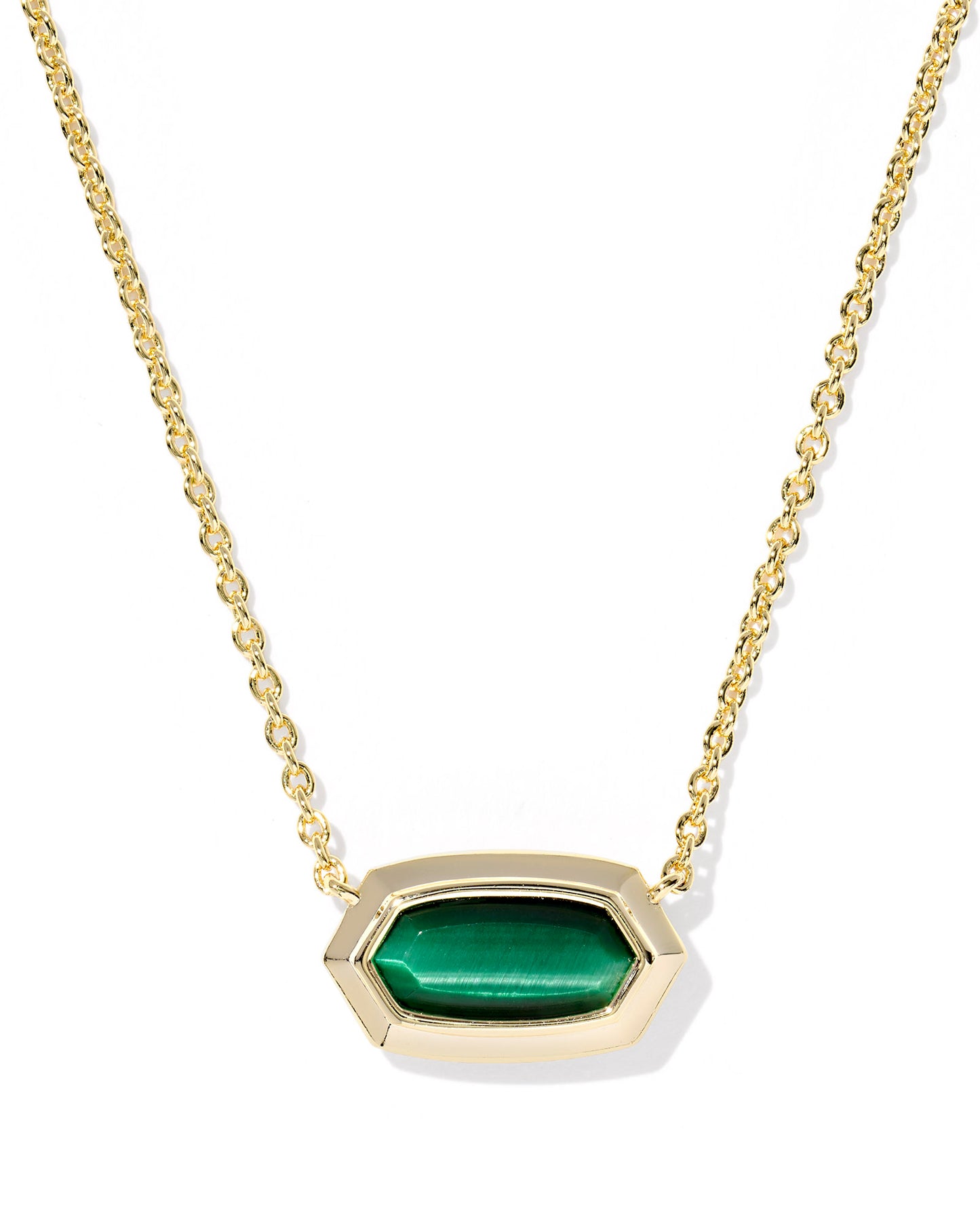 Elisa Bezel Emerald Stone, Gold Short Pendant Necklace. Our bestselling Elisa silhouette gets a gorgeous, high-shine bezel frame that’s perfect for showcasing the shades of the season. Plus, it’s set on a dainty chain that layers well with any look.
