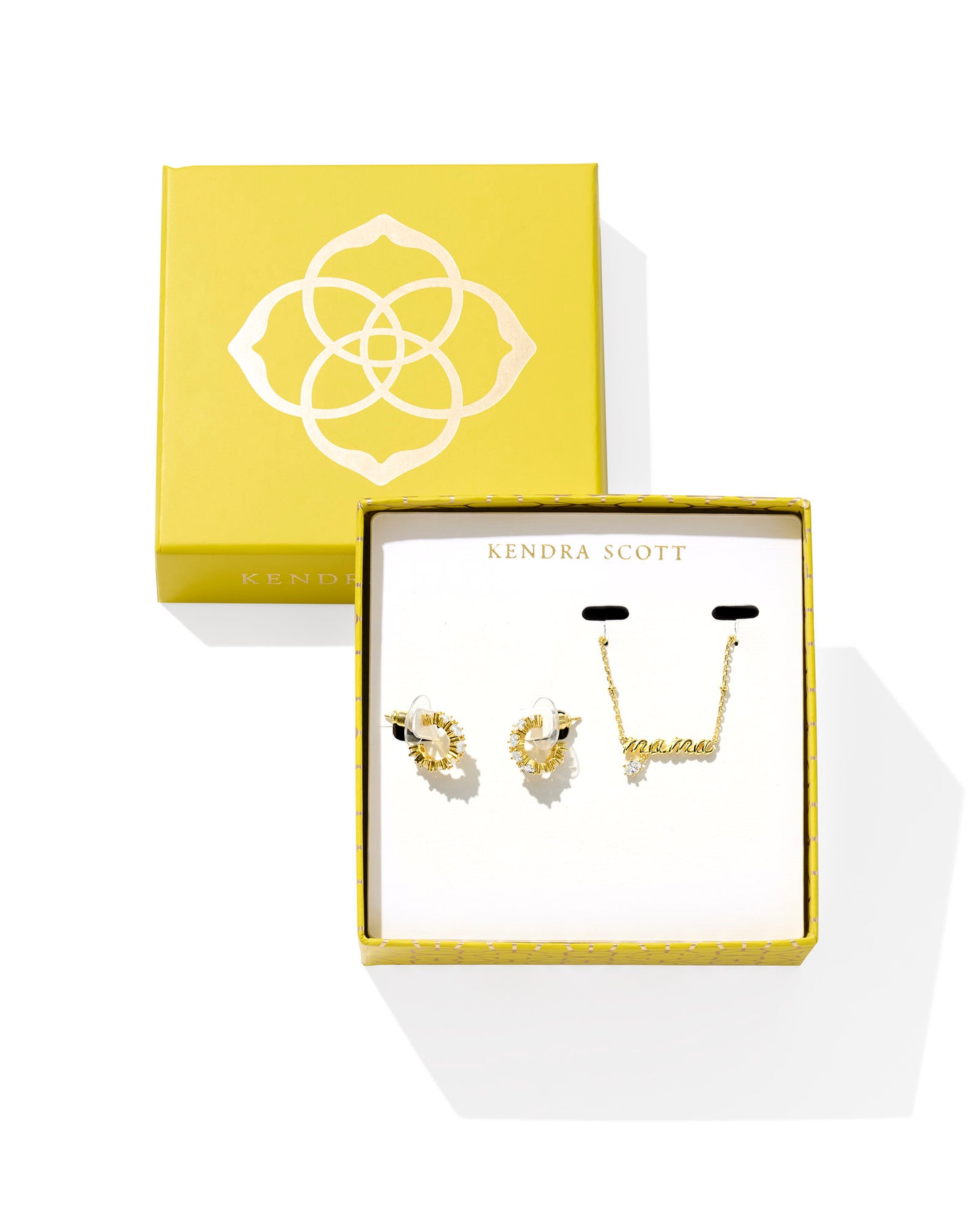 Gold Mama Crystal Short Pendant Necklace and Huggie Earrings with Gemstone.