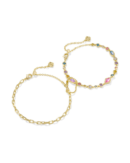 Set Bracelet, Gold Multicolor Mix, Oval Quatrefoil Shapes, Dimension: 8" L INNER CIRCUMFERENCE
