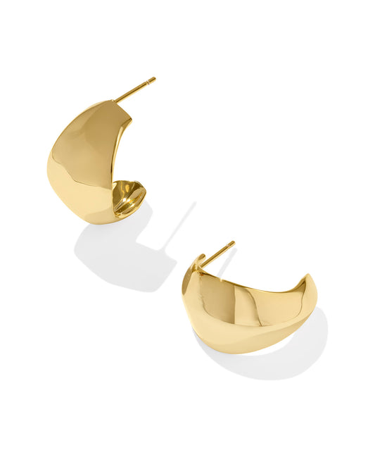 Gold Plated Earrings, Post Closure, Dimensions: 0.81"L X 0.48"W, Half Round Hoop