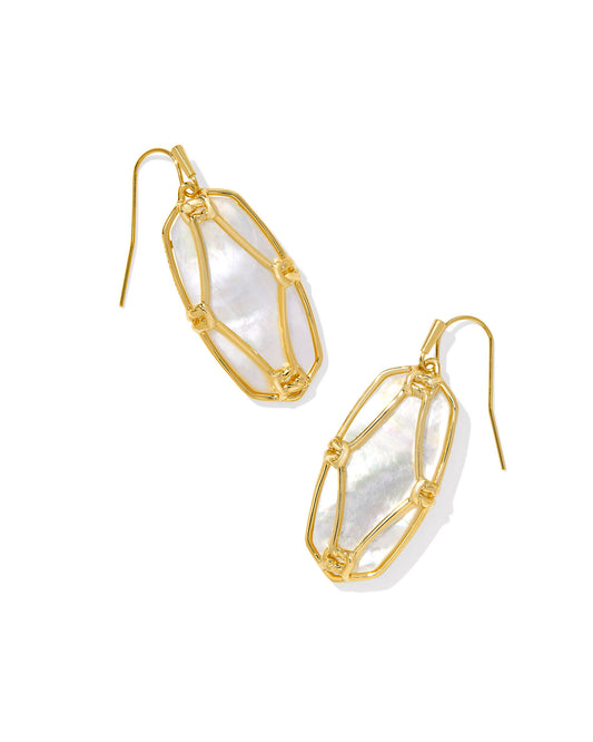Kendra Scott Lattice Frame Drop Earrings, Gold Ivory Mother Of Pearl, Dimensions: 1.7"L X 0.72 "W