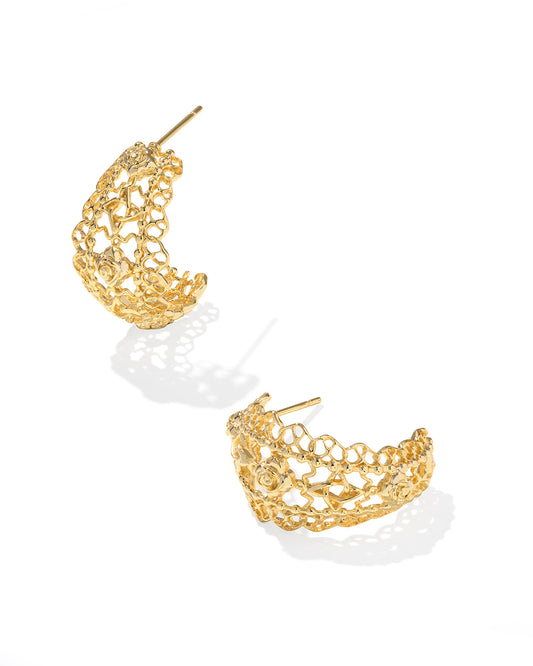Kendra Scott Krista Lace Huggie Ear Gold Metal Earrings, Gold, Dimensions: 0.89" L X 0.74