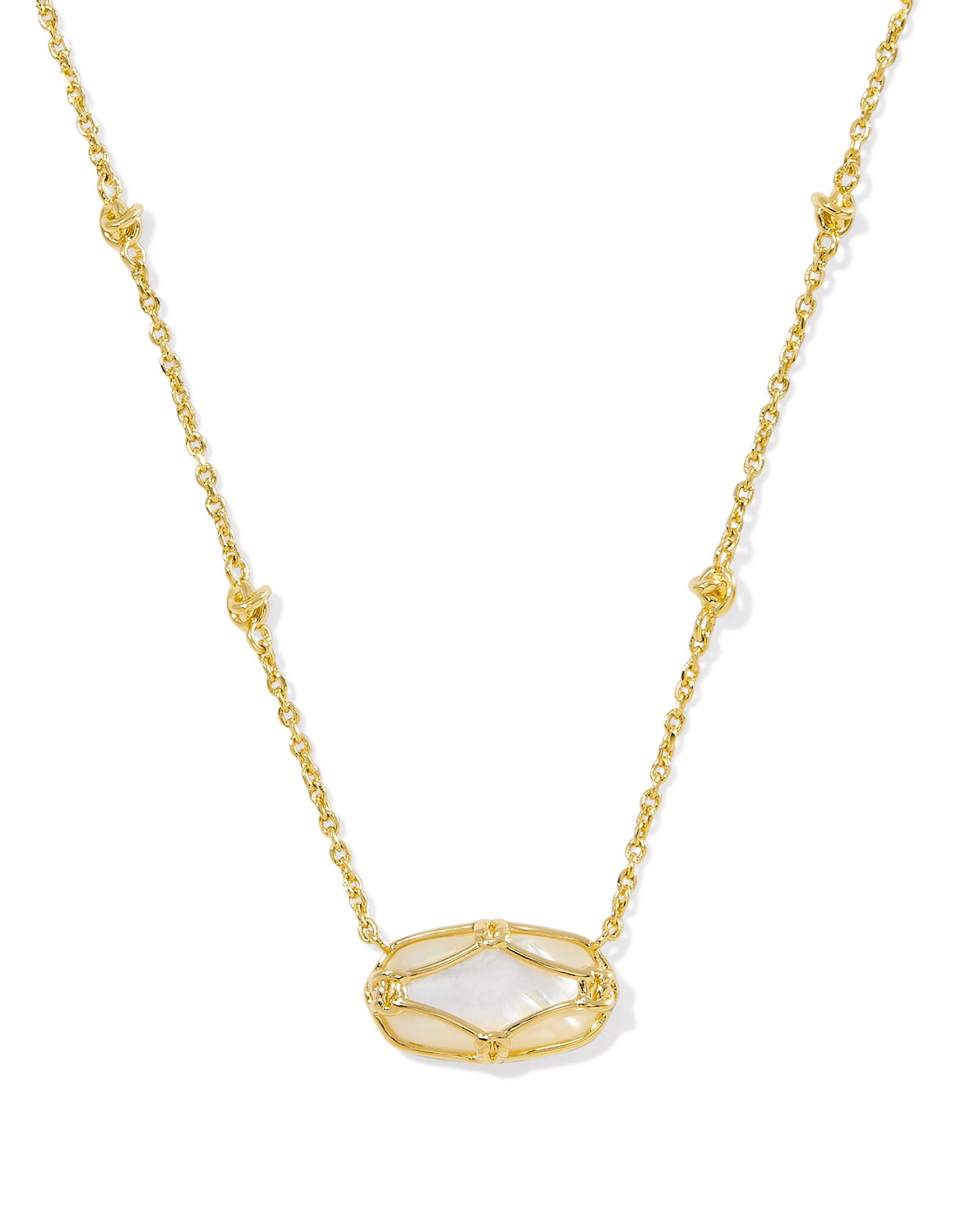 Elisa Lattice Frame Short Pendant Necklace, Gold Ivory Mother of Pearl, 19' CHAIN, 0.35"L X 0.61'W PENDANT