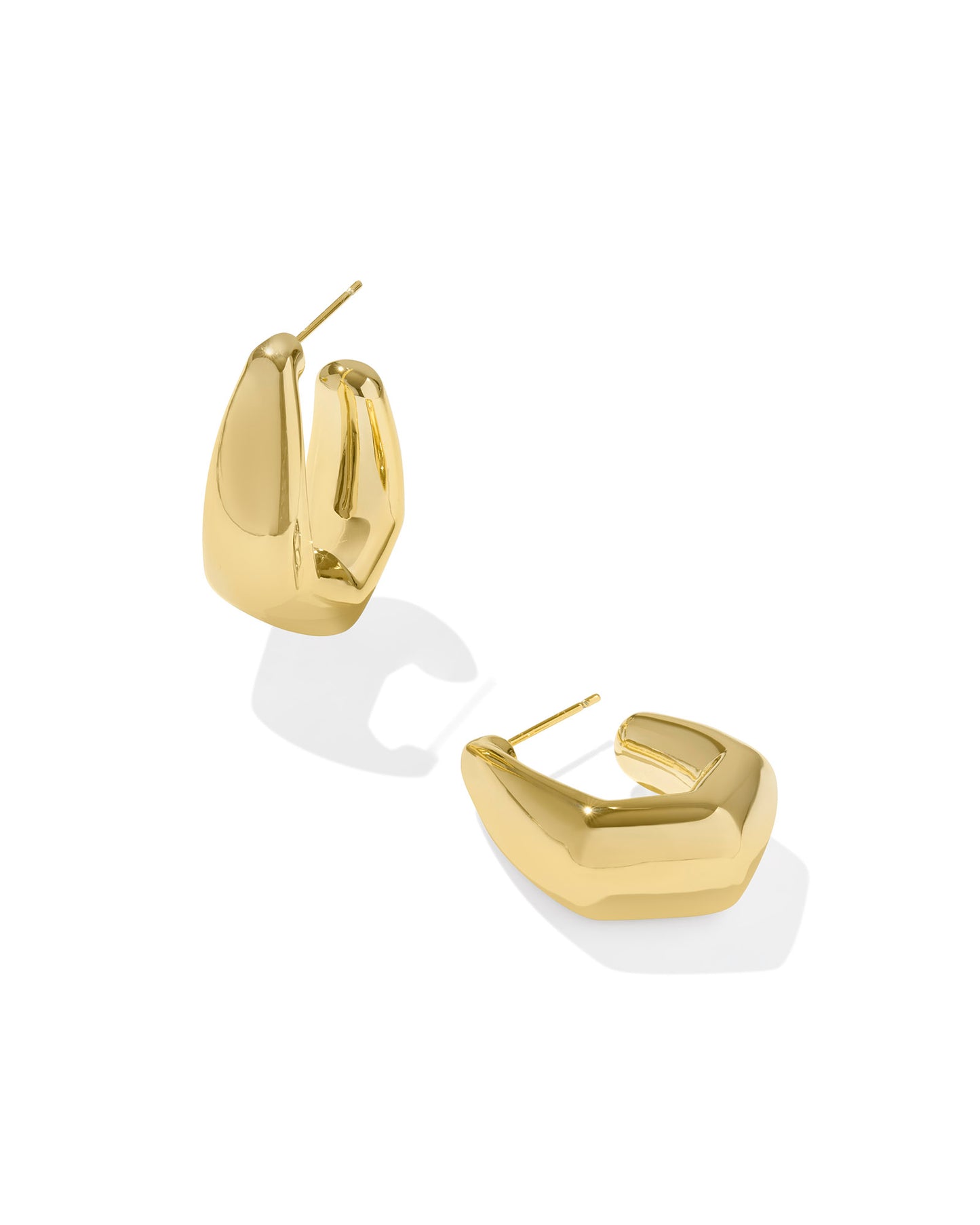 Gold Thick Hoop Earrings, Post Back, Rectangular Shape, Rounded Edges, Dimensions: 1.18"L X 0.88'W