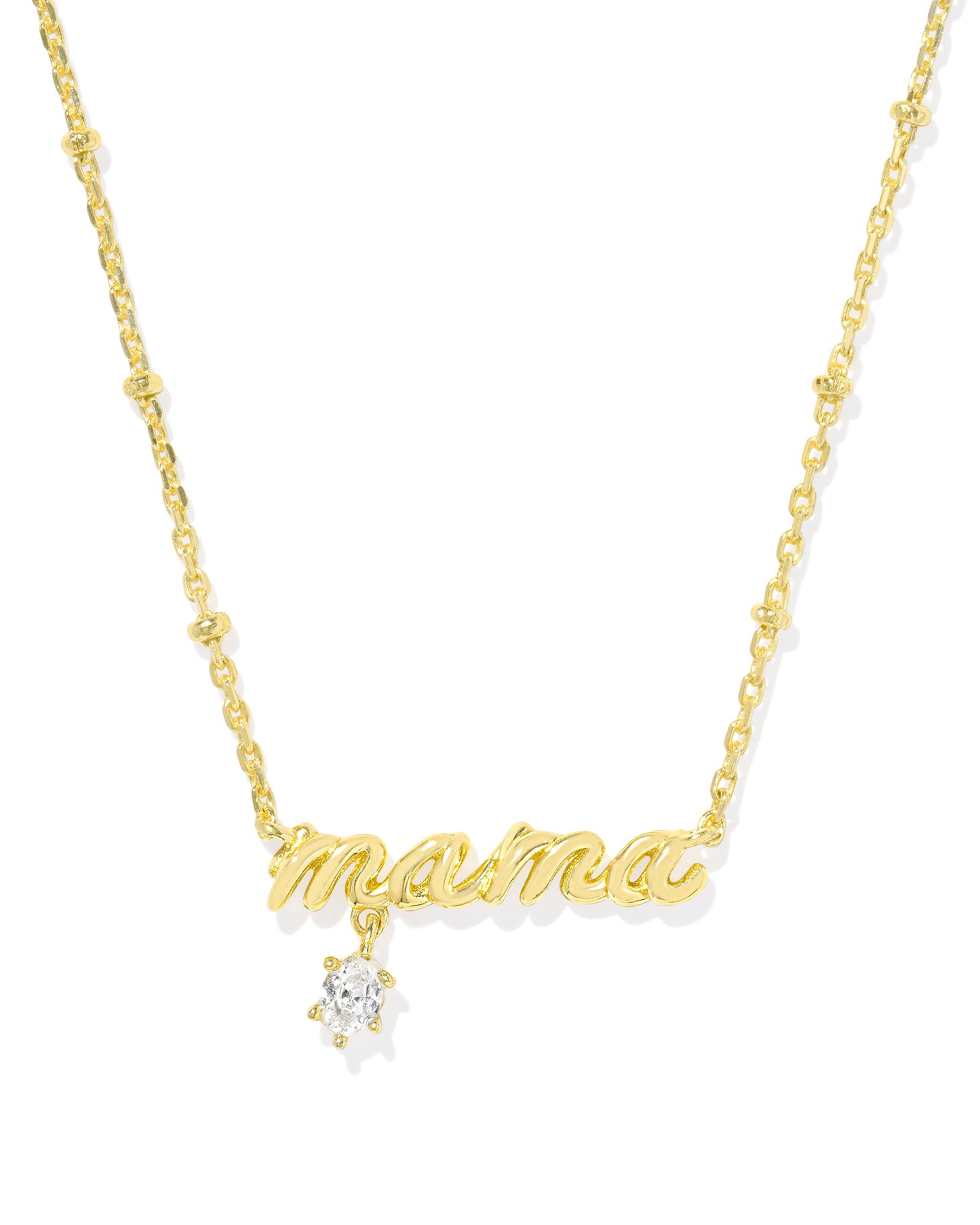 Mama Gold Crystal Short Pendant Necklace, Gold With Crystal, 19" CHAIN WITH 0.21"L X 0.86"W PENDANT