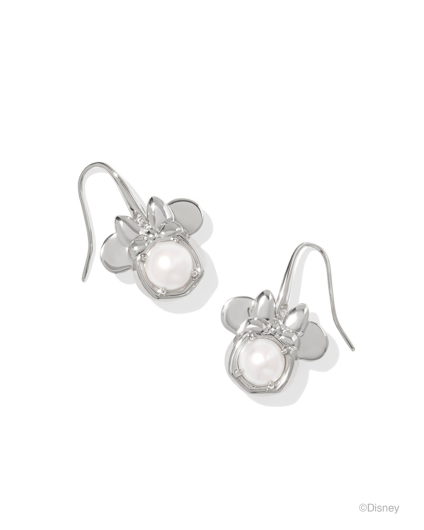 "Minnie" head pendant earrings. Earwire. Silver. White pearl stone in the center of the pendant.