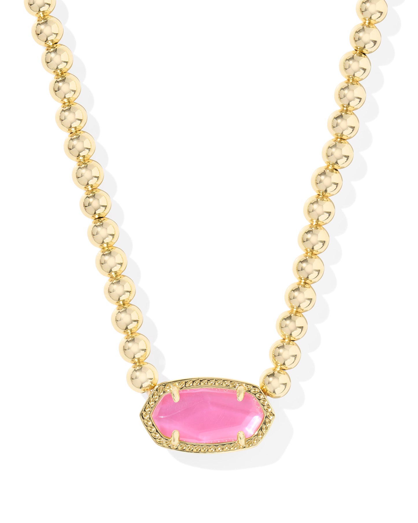 Light pink elisa pendant on gold beaded necklace