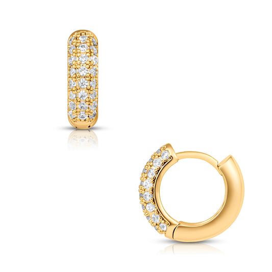 Gold Huggie Hoop Earrings, Water Resistant, Snap Closure, Measurements: 1 cm.