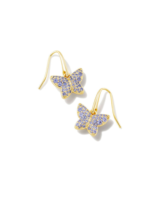 Our customer-favorite Lillia butterfly shape is ready to take flight in this stunning new earring style. Featuring a meaningful symbol of transformation, growth, and hope, the Lillia Crystal Butterfly Gold Drop Earrings in Violet Crystal are a gorgeous way to add a fun shape to your earring collection. These are 24K Gold Plated Over Brass with violet crystals.