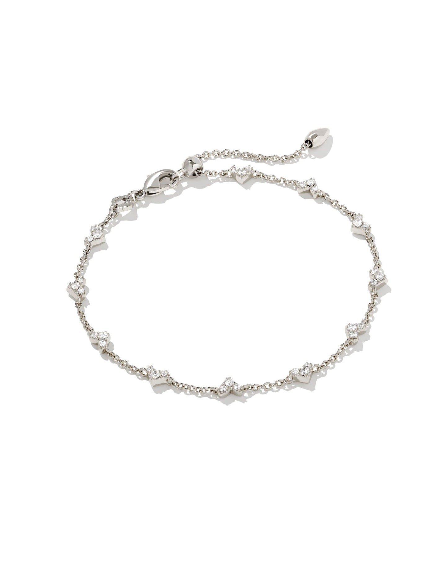 Silver, Adjustable, Dainty Bracelet with Small Silver Crystal Hearts