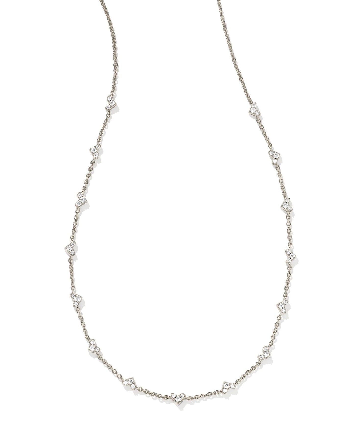 Silver, Dainty Necklace with Small Silver Crystal Hearts