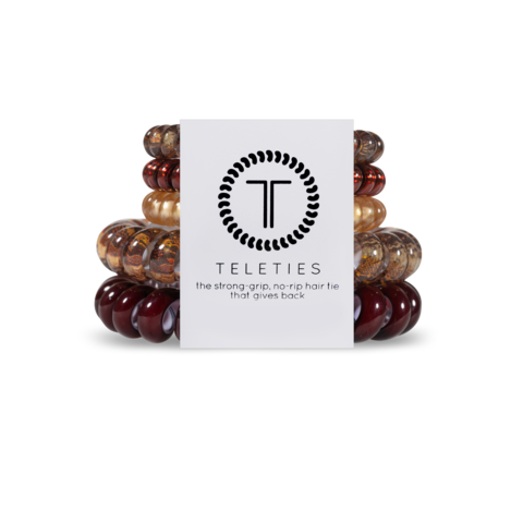 red, cream, gold, brown mix colored 5 pack of teleties