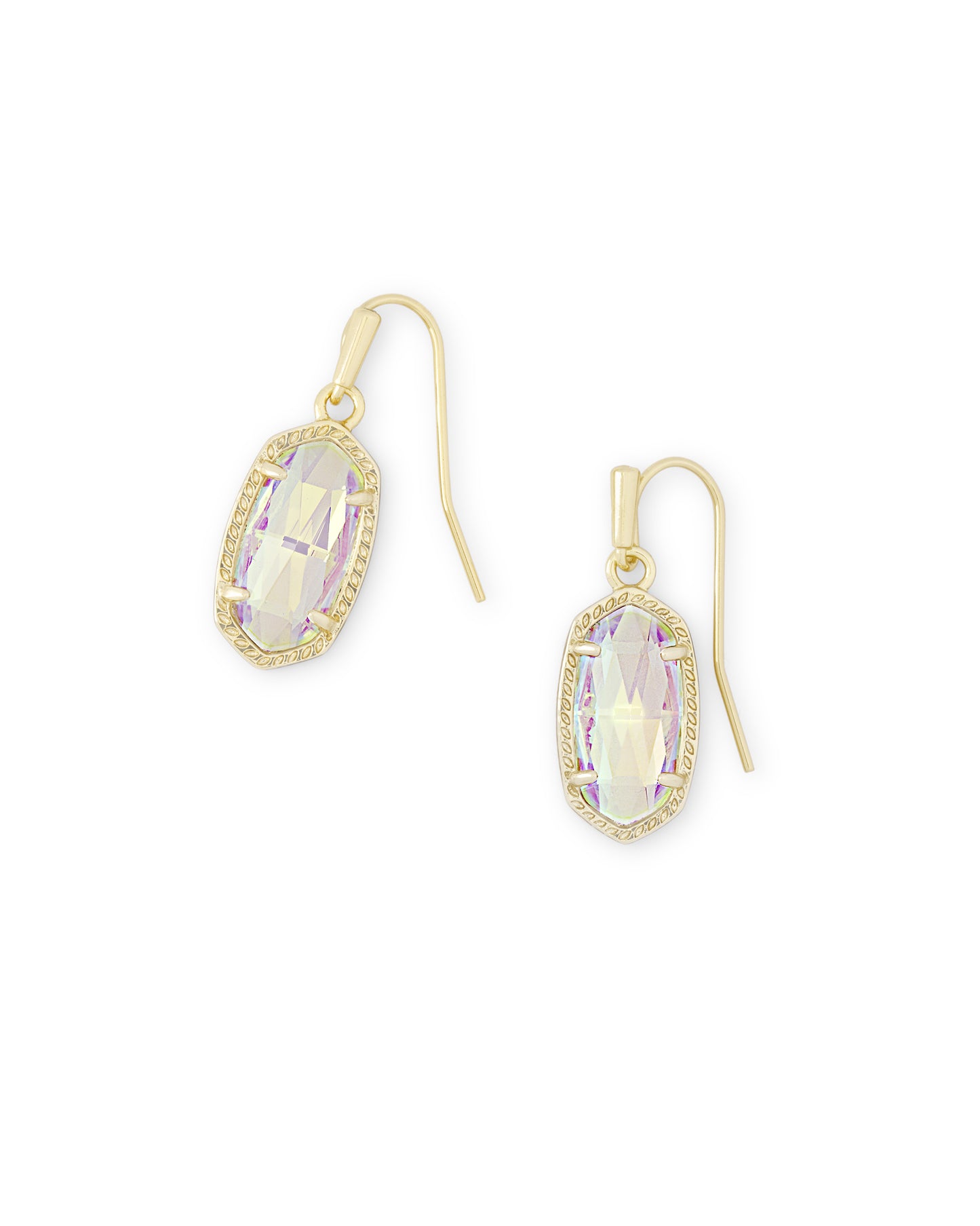 Gold Dangly Drop Earrings with Holographic Glass Pendant