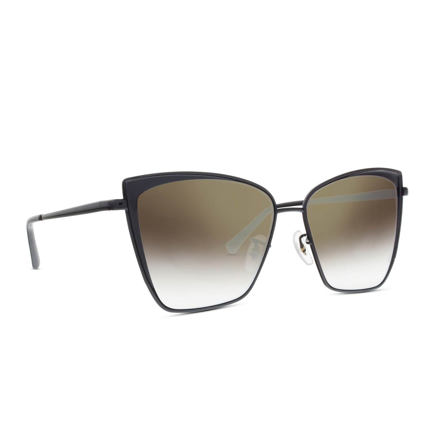 Sunglasses with black cat eye frames and clear nosepieces