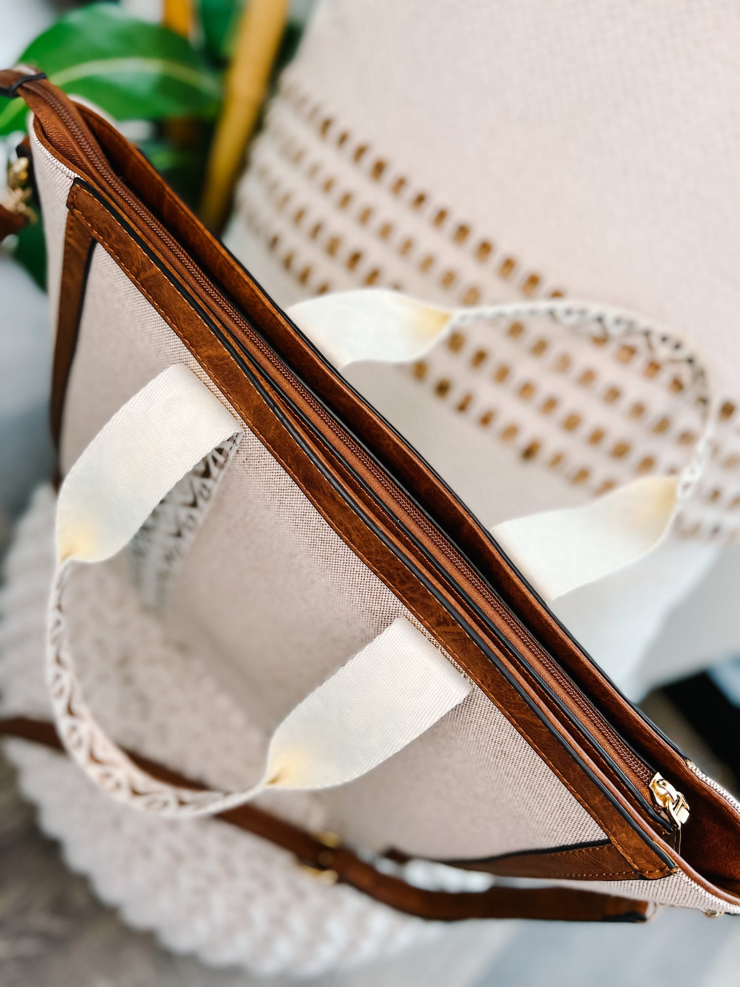 Haley Canvas Tote w/ Contrast Straps