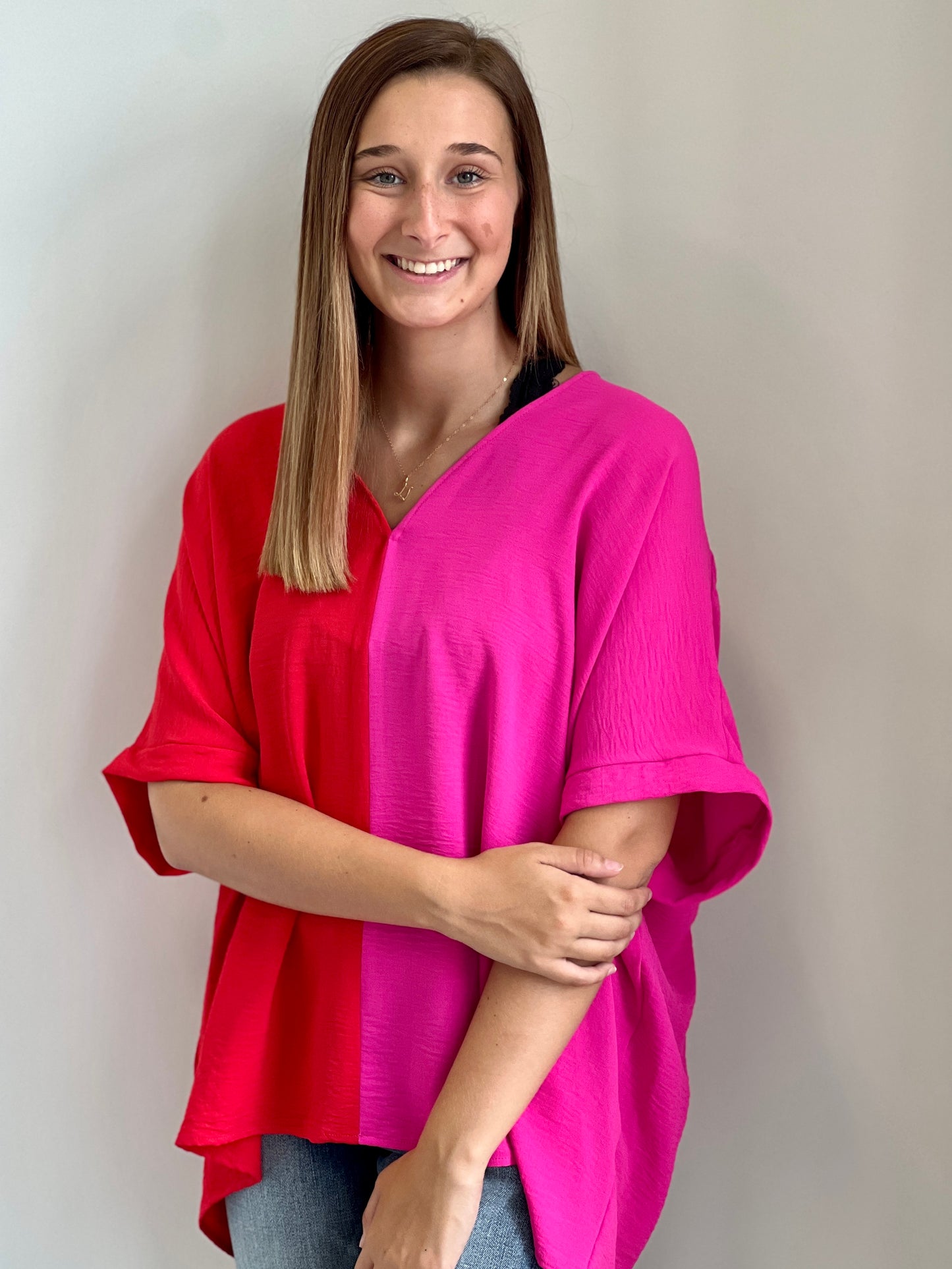 Trina Two Toned V-Neck Top