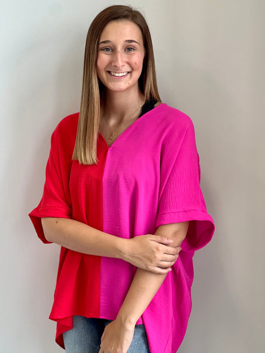 Trina Two Toned V-Neck Top