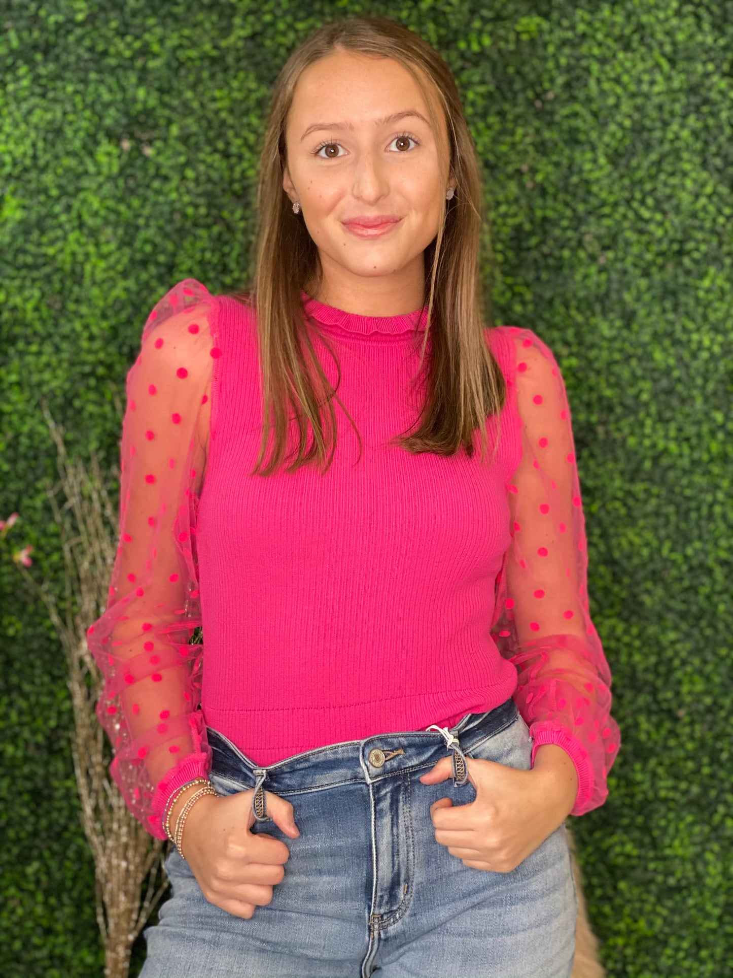 Twyla Mock Neck Polka Dot Top