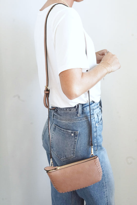 Bonnie Braided Crossbody Wallet Zipper Opening Six Card Slots Two Small Inner Pockets Removeable Shoulder Strap and Wristlet Strap 9 in. x 6 in. x 2 in. rosewood color