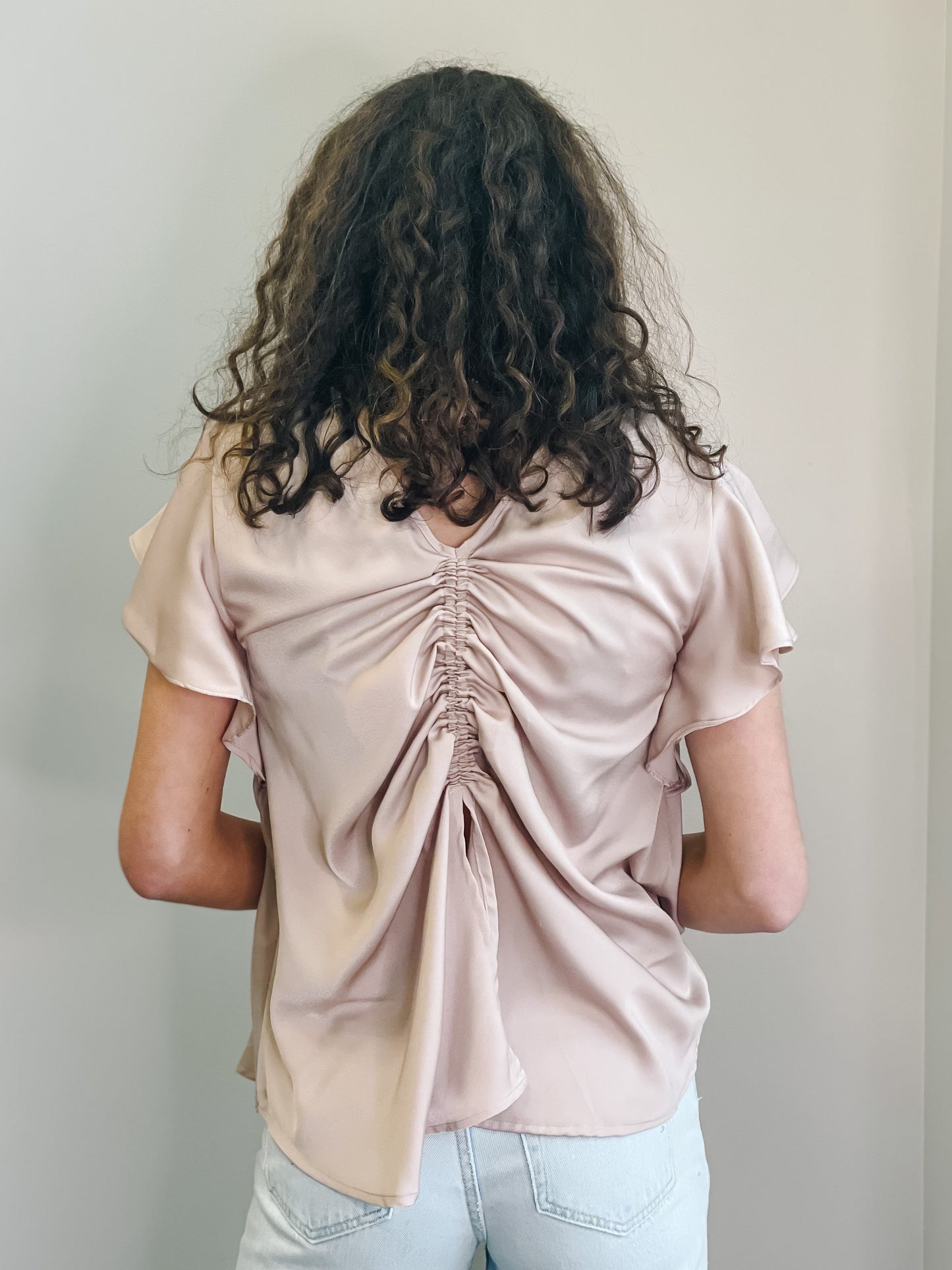 Sayla Satin Ruffle Short Sleeve Top