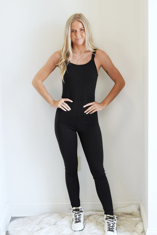 Francy Fitted Legging Jumpsuit Round Neckline Sleeveless Legging Type Legs Black Color Fitted 75% Nylon, 25% Spandex