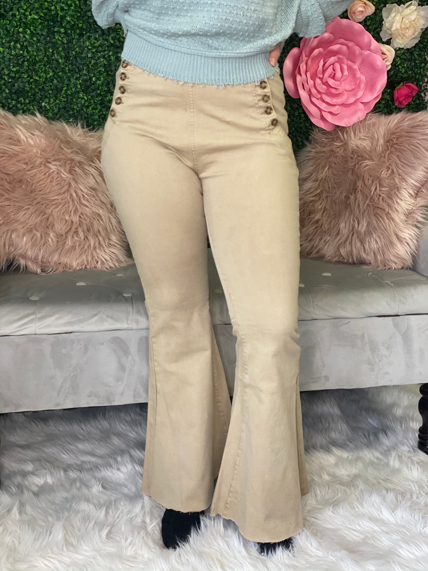 Bonnie Button Detail Bell Bottom Pants