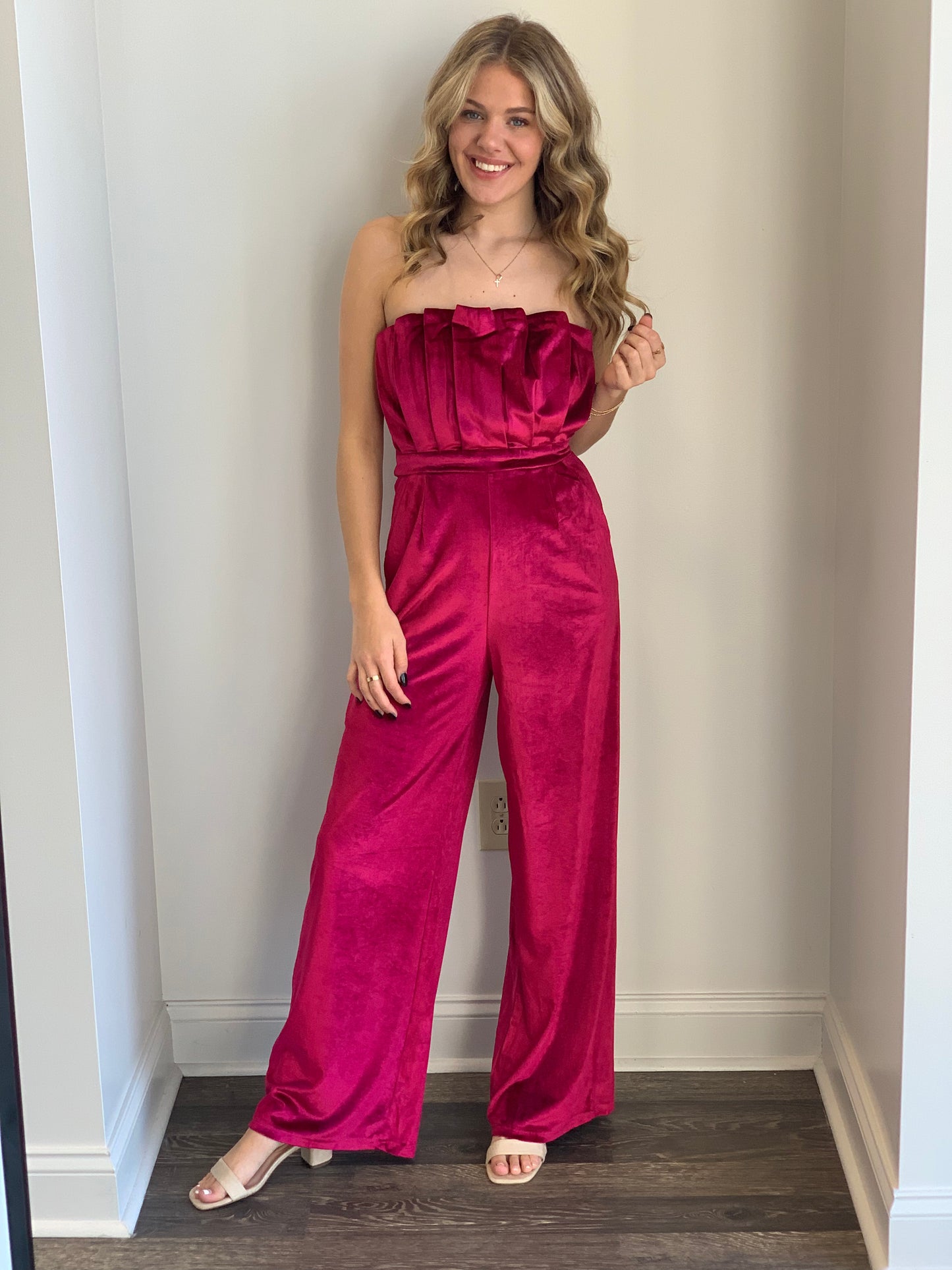 Millie Velvet Strapless Jumpsuit