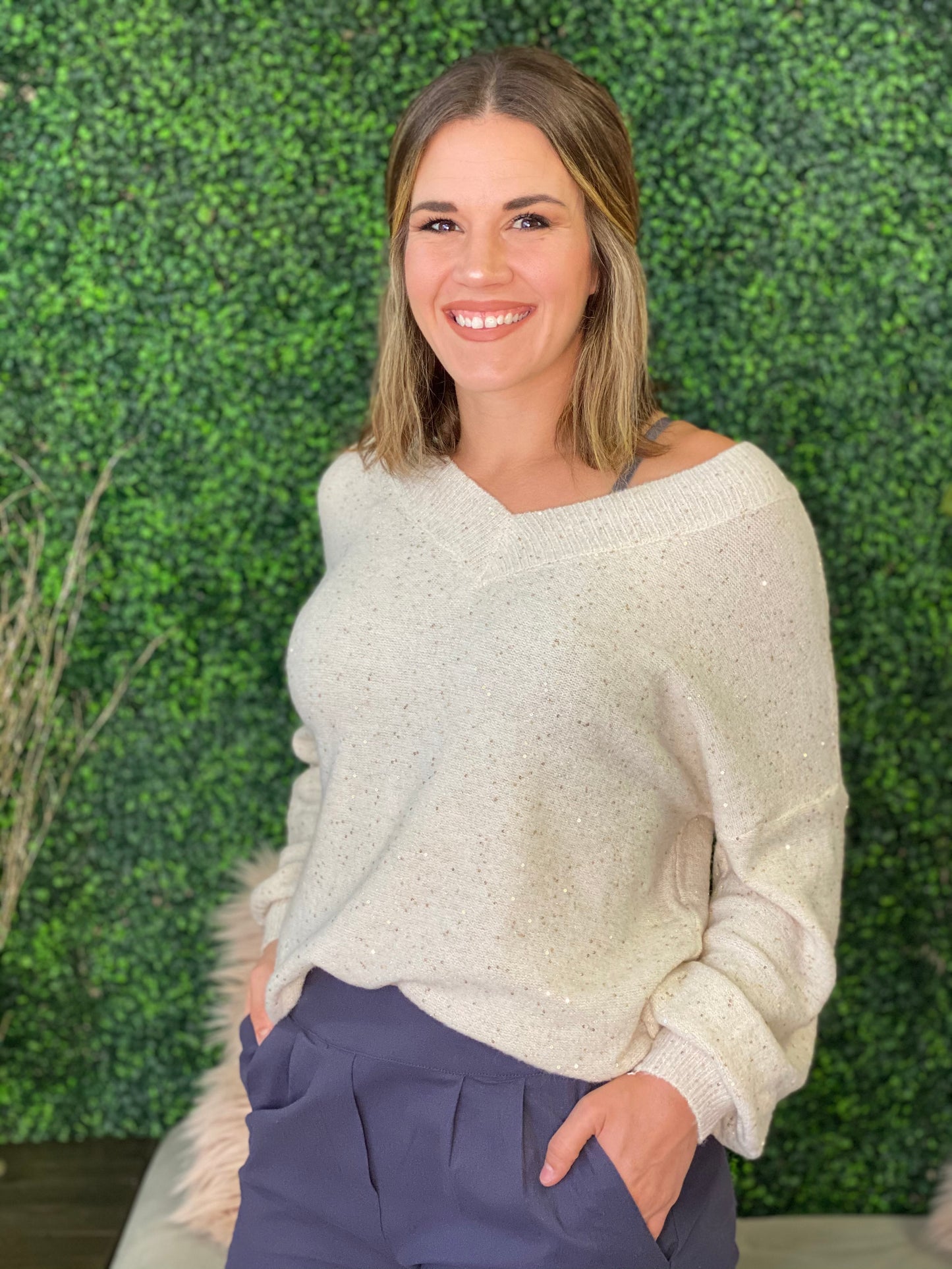 Treyna Sequin V-Neck Sweater
