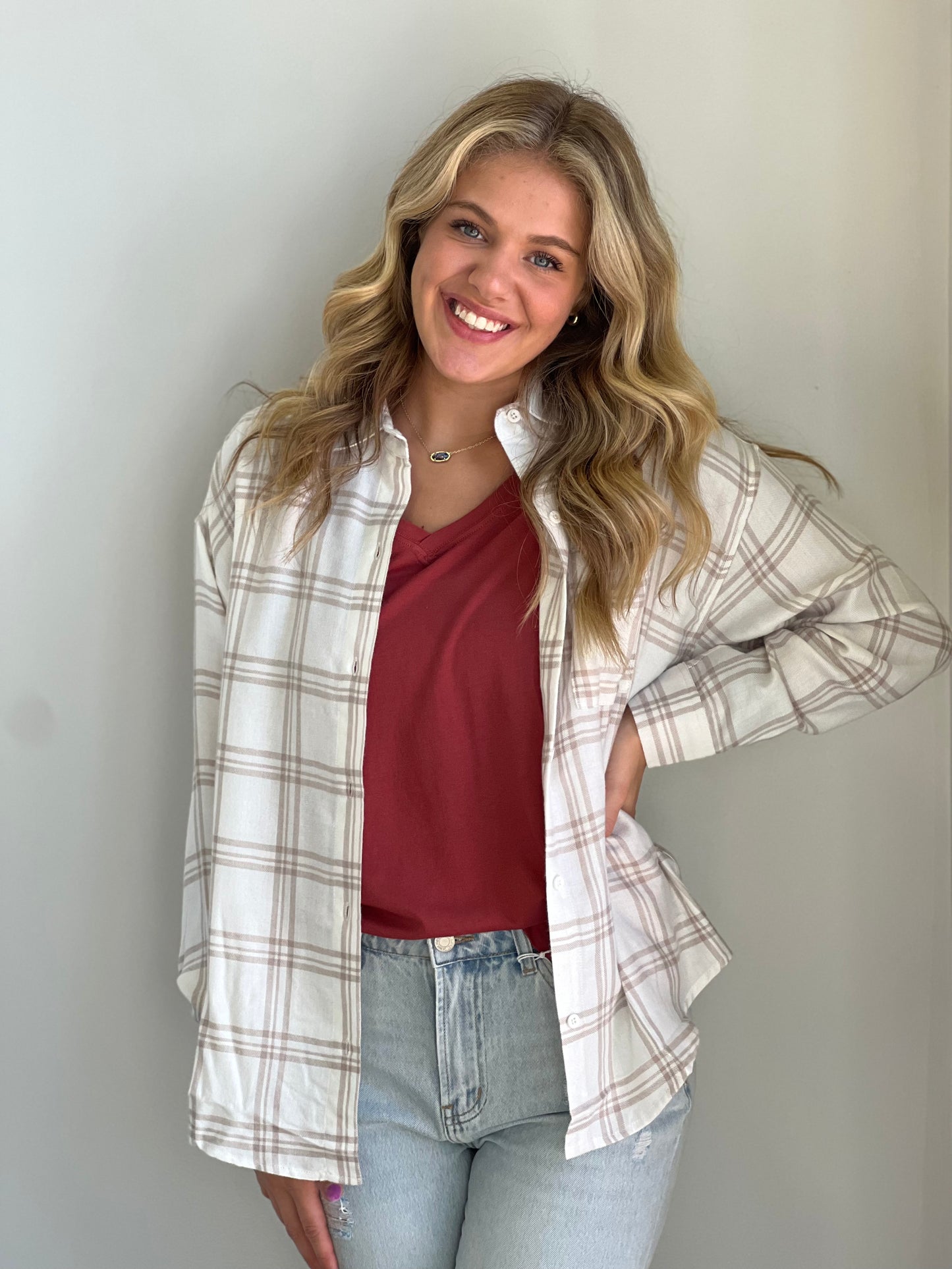 Clio Plaid Button Up Sandstone