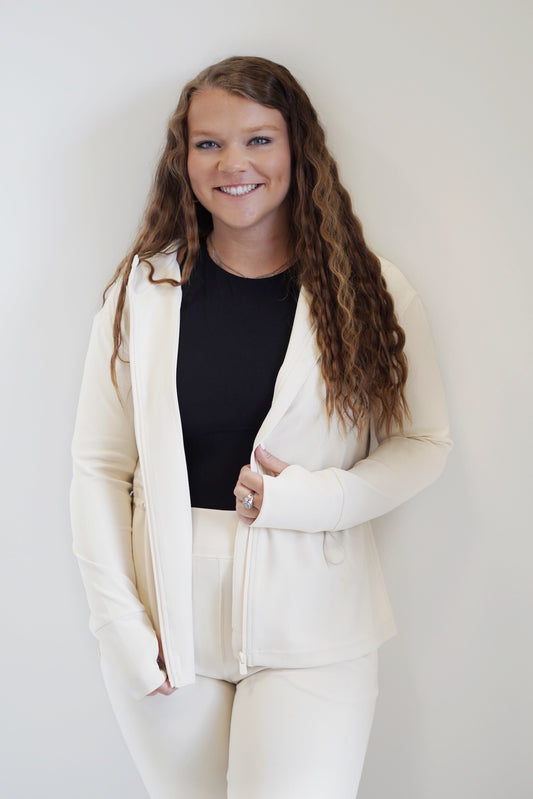 Who says you can’t look fabulous while cleaning your house? No one that’s who. So slip into that beautiful Finley Ribbed Hooded Jacket and dust away. Style with our Reyna Ribbed Tapered Pant Finley Ribbed Hooded Jacket Full Zip Up with Hood Long Sleeve with Thumbholes Drawstring Colors: Black and Natural Full Length 80% Polyester, 20% Spandex Machine Wash Cold, Tumble Dry Low, Do Not Iron, Do Not Dry Clean Model is wearing a size medium
